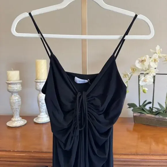 Lanston Black Ruched Midi Dress Double Strap Size S NWT - Picture 4 of 8